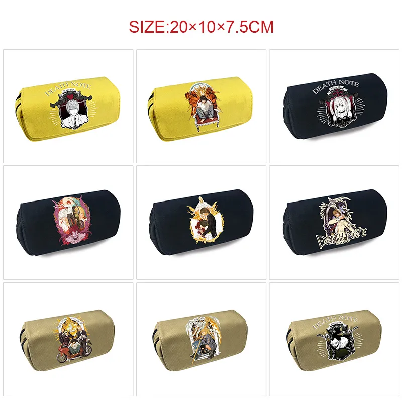 Death Note Inspired Double Zipper Canvas Pencil Case – Large Capacity Stationery Bag with Light & Ryuk Print, Durable Pencil Pouch for School, Students & Anime Fans